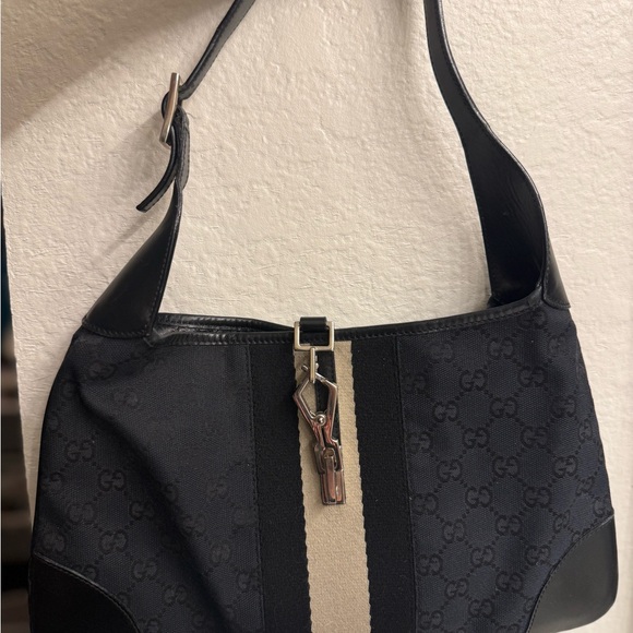 Gucci Vintage GG Monogram Canvas Jackie O-Hobo Bag with Web Stripe - FREE SHIP - Picture 14 of 15